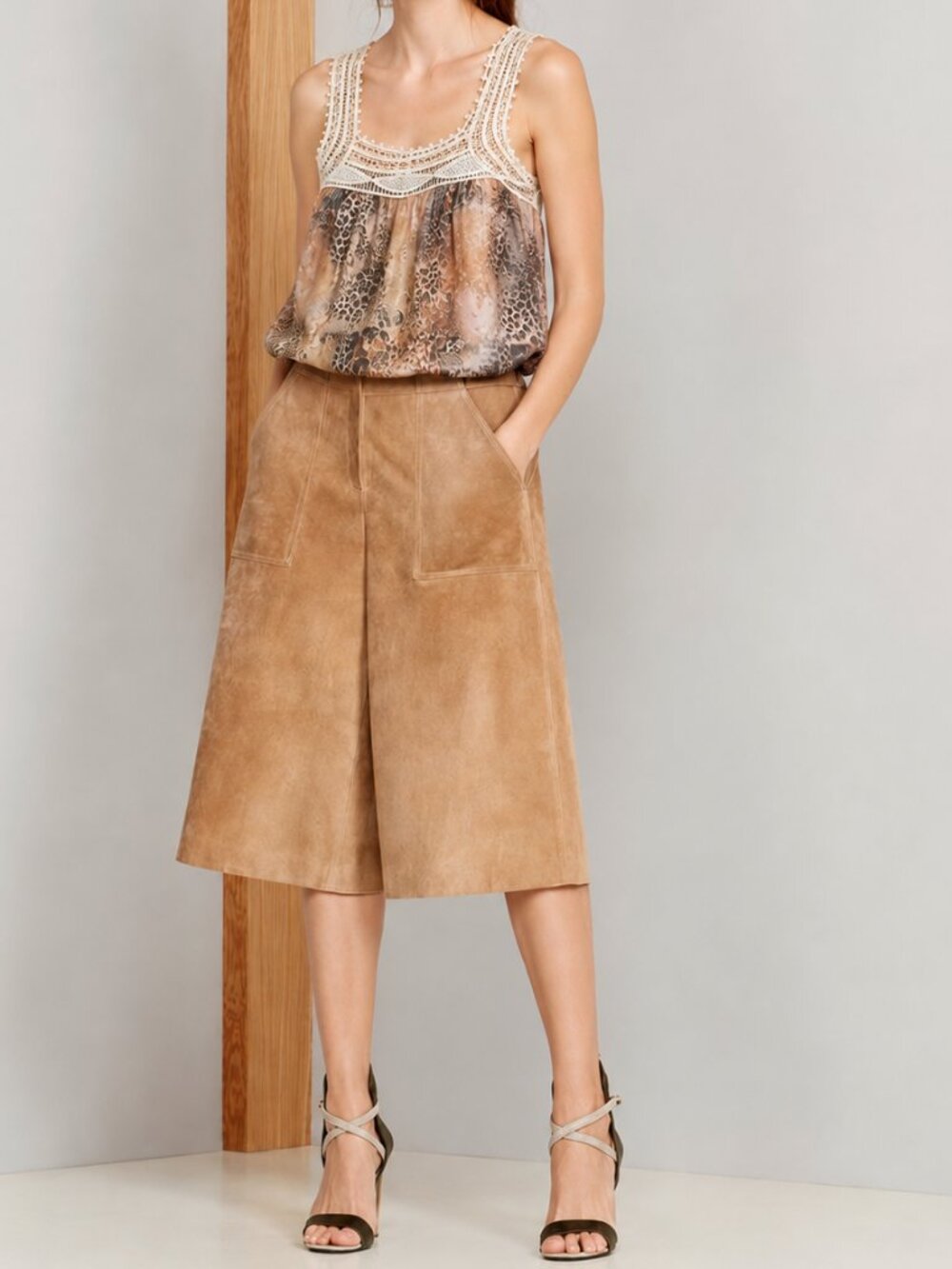 Silk Chiffon Printed Tank with Lace (0314)